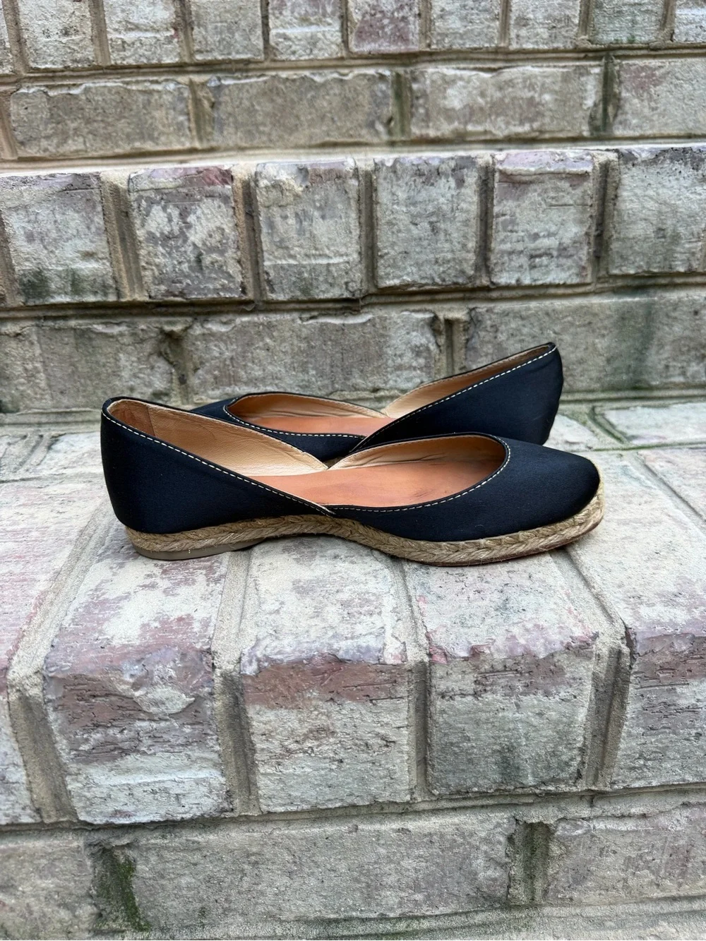 Christian Louboutin Black Satin D’Orsay Espadrille Flats Red Sole US 9 9.5